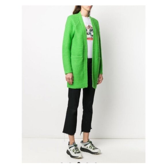 Scotch & Soda Chunky Knit Wool-Blend Open-Front Green Cardigan Sweater Small - Picture 3 of 14